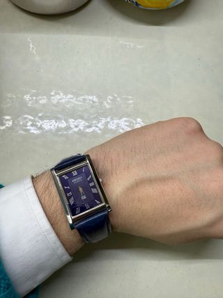 Orologio Seiko Rettangolare Blu e Argento