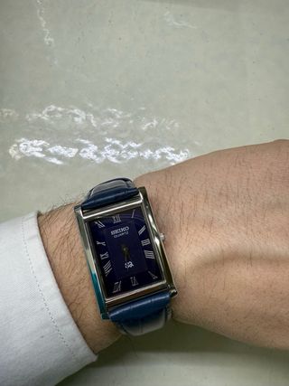 Orologio Seiko Rettangolare Blu e Argento