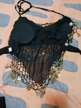 Top conjunto Húngaro Negro con falda de Monedas