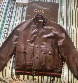 Giubbotto Bomber in Pelle Gucci Marrone