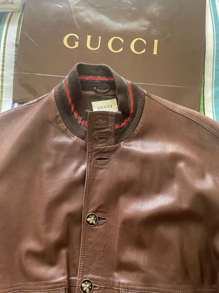 Giubbotto Bomber in Pelle Gucci Marrone