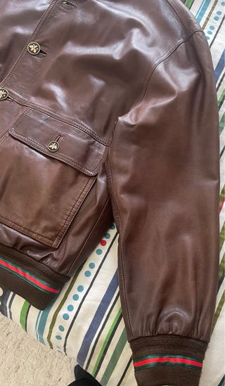 Giubbotto Bomber in Pelle Gucci Marrone
