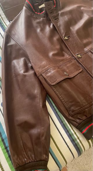 Giubbotto Bomber in Pelle Gucci Marrone