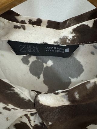 Camisa Zara Animal Print Marrón y Blanco