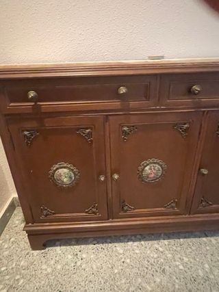 Mueble recibidor madera y mármol
