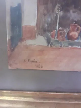 Antigua acuarela cocina rústica,espero ofertas