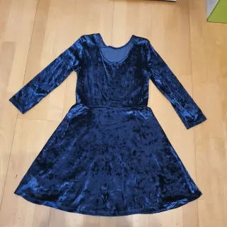 Vestido Terciopelo Brillo Azul Manga Larga