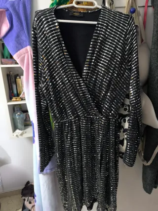 Vestido fiesta VANY lentejuelas negro/plata