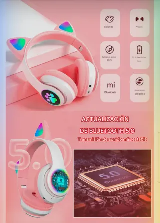 Cascos gato niña,adolescente, abuela luces led