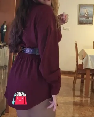 Vestido manga larga con elástico en cintura