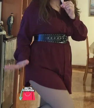 Vestido manga larga con elástico en cintura