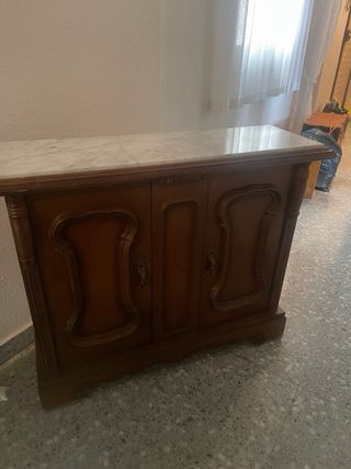 Mueble recibidor madera y mármol