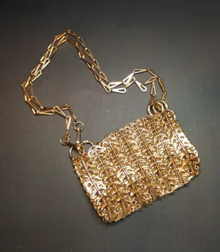 Bolso Malla Metálica Acero Dorado