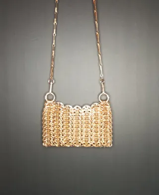 Bolso Malla Metálica Acero Dorado