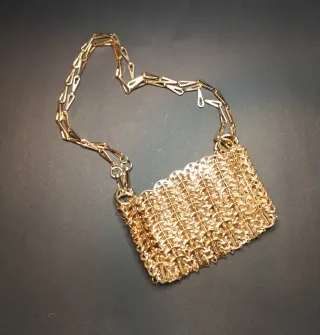 Bolso Malla Metálica Acero Dorado