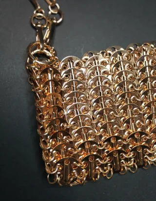 Bolso Malla Metálica Acero Dorado