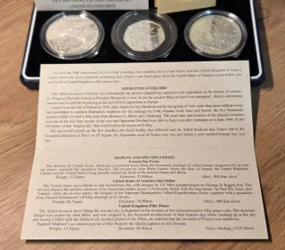 Colección 3 Monedas Plata Desembarco Normandía