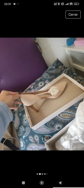 Zapato tacón beige/dorado