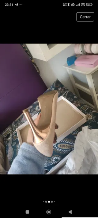 Zapato tacón beige/dorado