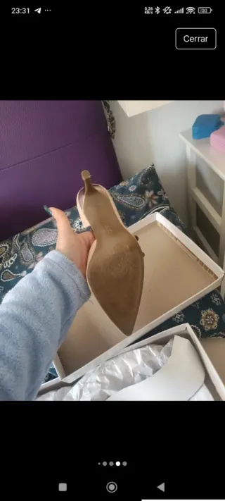 Zapato tacón beige/dorado