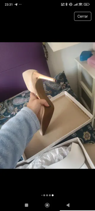 Zapato tacón beige/dorado