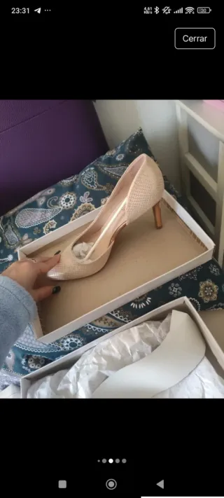 Zapato tacón beige/dorado