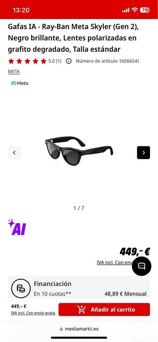 Gafas Ray-Ban Meta Skyler Gen 2 Negras