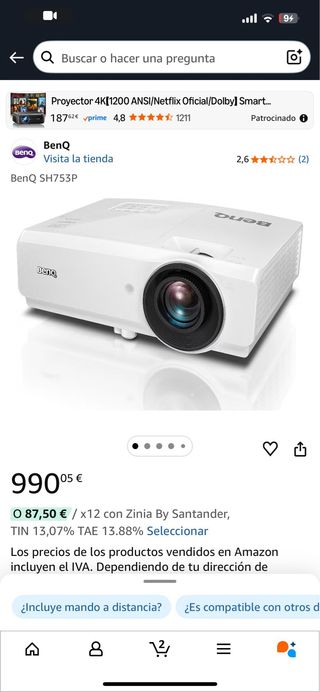 Proyector BenQ Negro y Blanco