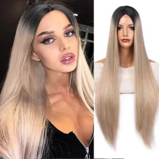 Peluca sintética degradado beige/marrón