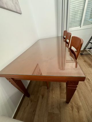 Mesa extensible madera provenzal+cristal+6 sillas