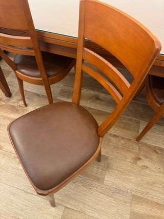 Mesa extensible madera provenzal+cristal+6 sillas