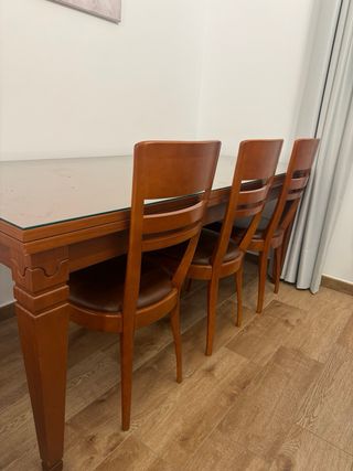 Mesa extensible madera provenzal+cristal+6 sillas