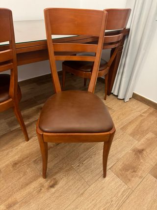 Mesa extensible madera provenzal+cristal+6 sillas