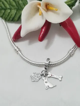 Charm Pandora Cane Zampe Osso Argento S925