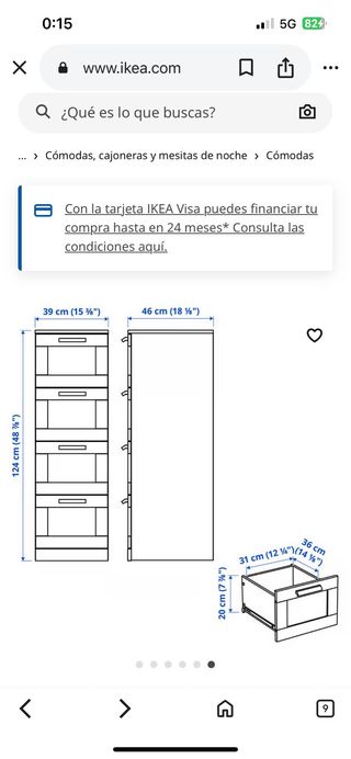 Cómoda blanca Ikea 4 cajones Modelo Brimnes