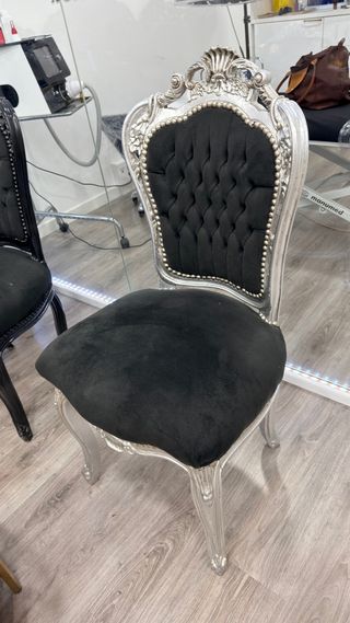 Silla estilo barroco terciopelo negro y plata
