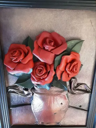 Pintura. Cuadro de cuero hecho a mano - 60 años