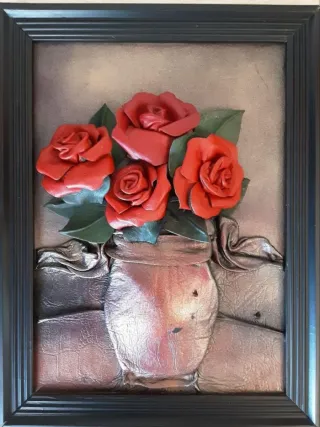 Pintura. Cuadro de cuero hecho a mano - 60 años