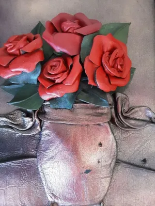 Pintura. Cuadro de cuero hecho a mano - 60 años