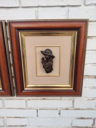 Cuadro en relieve bronce retrato mujer vintage