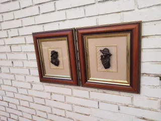 Cuadro en relieve bronce retrato mujer vintage