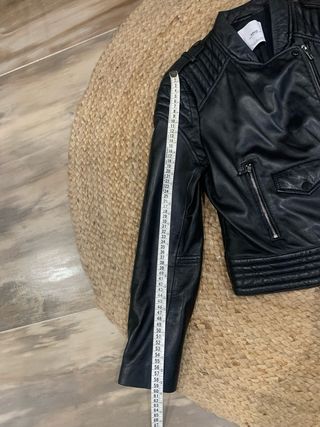 Cazadora Biker Piel Negra Mango