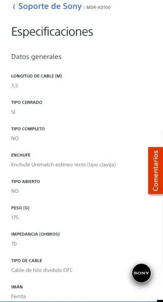 Auriculares Sony MDR-XD100 Stereo