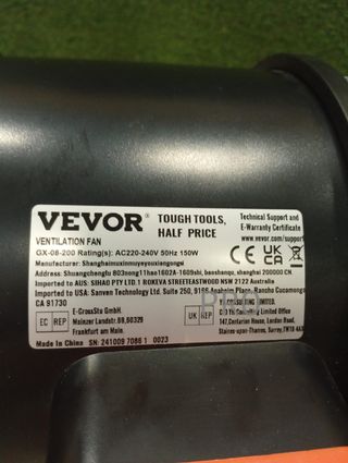 Ventilador de conducto - 304 x 235 x 190 mm - Vevor