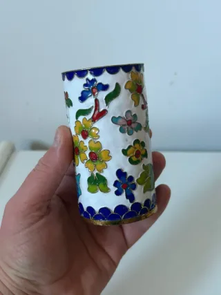 Portalápices metálico vintage cloisonne