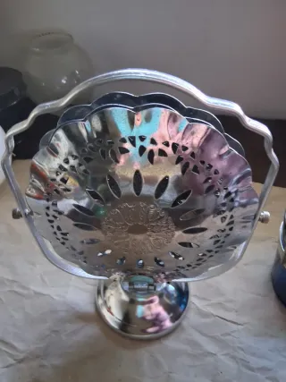 Juego metal y cristal vintage azul