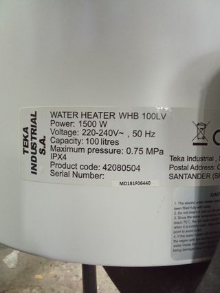 Termo Eléctrico WHB 100LV Teka