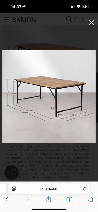 Mesa de Comedor de Madera de Mango 200x100