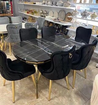 Mesa de comedor y 6 sillas terciopelo negro