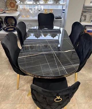 Mesa de comedor y 6 sillas terciopelo negro